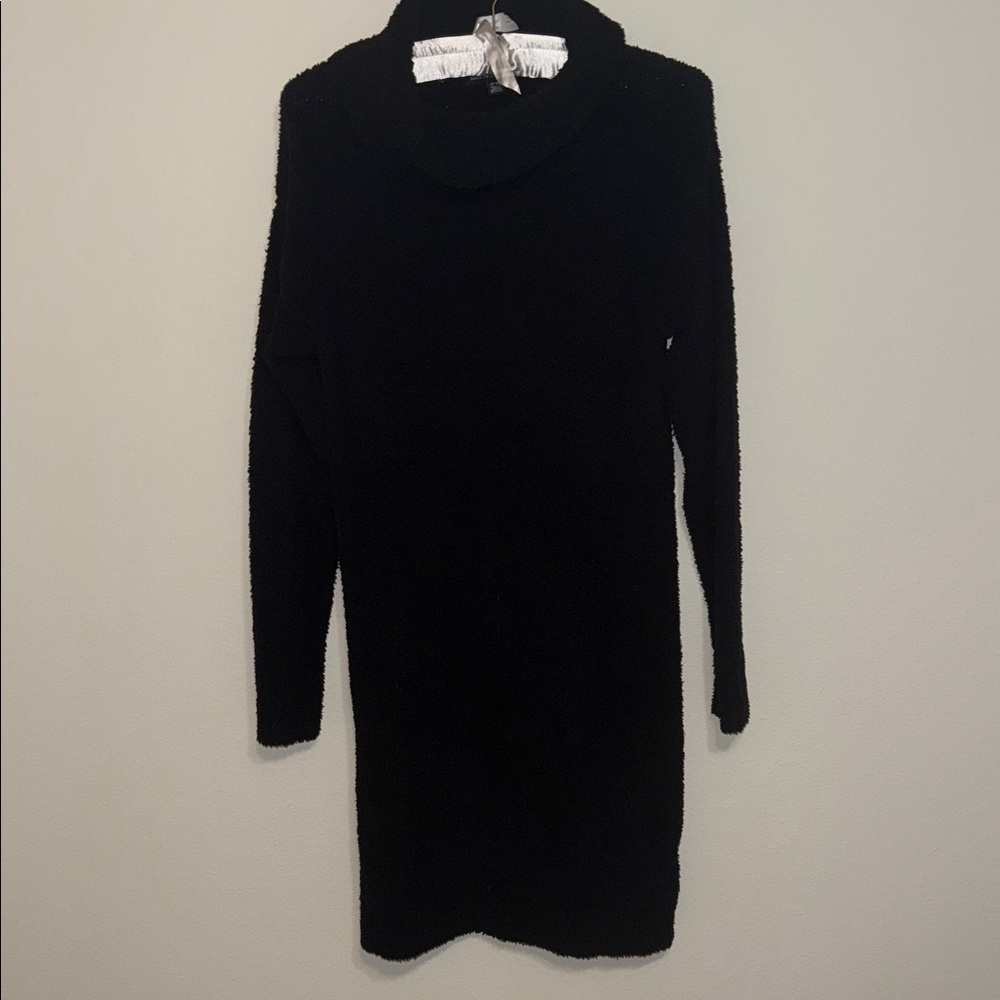 Saks Fifth Avenue Black Long Sleeve Cowl Neck Fuzzy Dress - small. C
